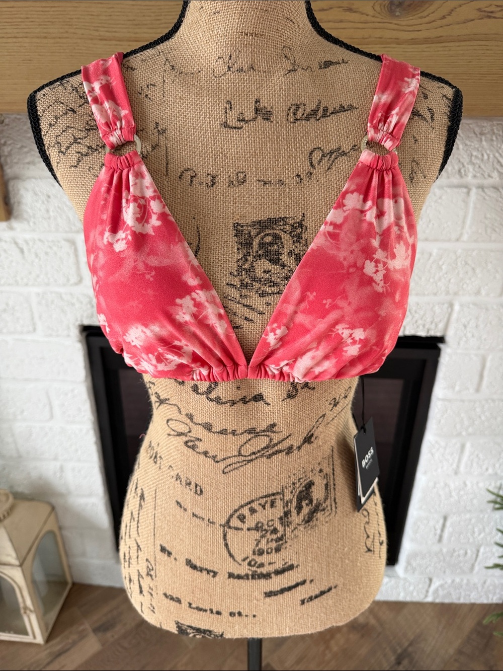 Boss Pink Floral Tie-Dye Halter Bikini Top